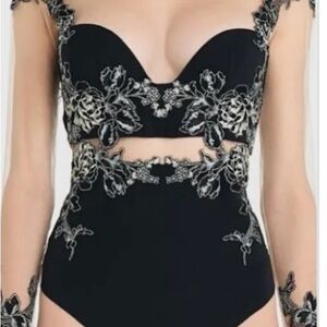 La Perla Black and White Floral Lace Bodysuit